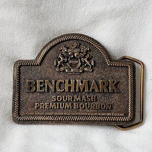 Benchmark Sour Mash Premium Bourbon Vintage 1970 Belt Buckle Indiana Metal Craft